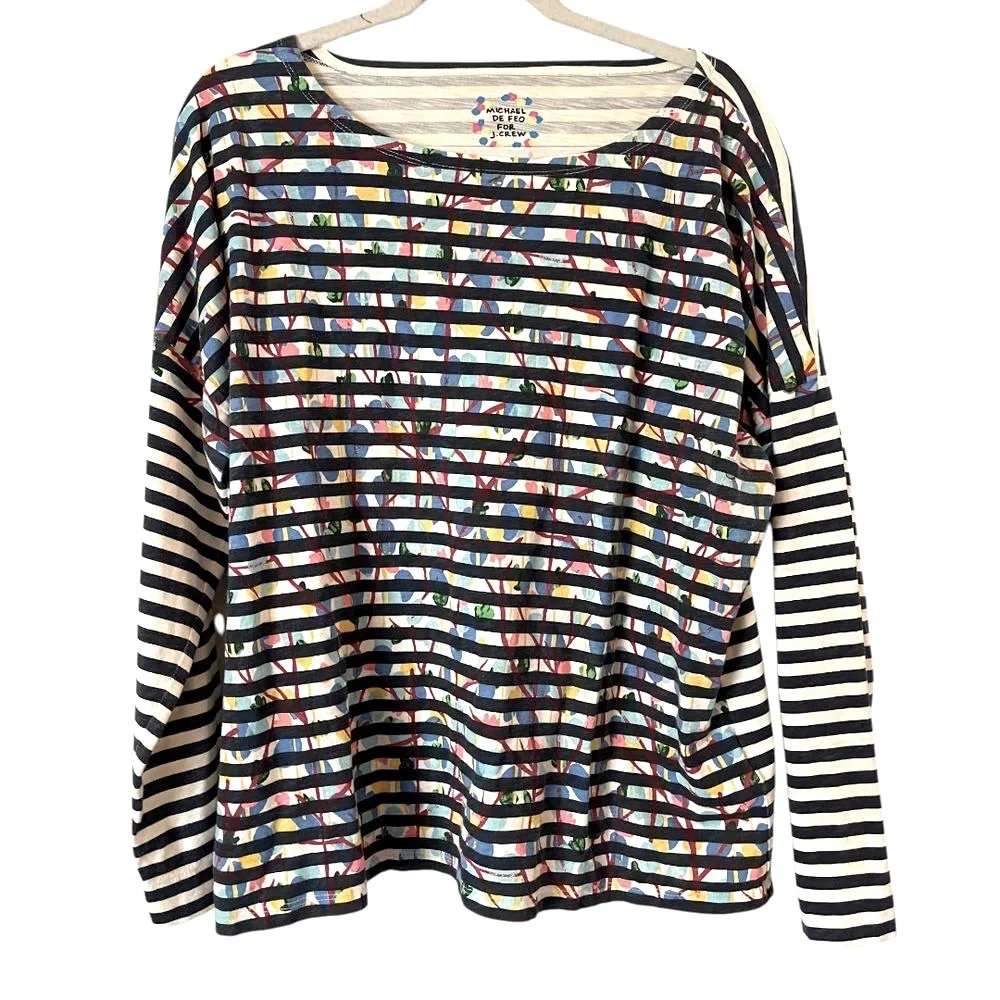 Michael Defeo for J. Crew black White Multicolor Stripe Long‎ Sleeve Tee XL